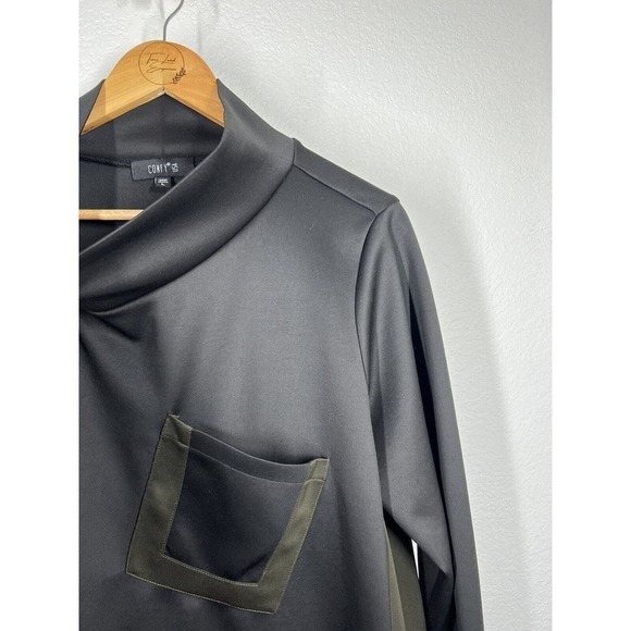 Comfy USA Asymmetric Swing Tunic Top Large L Color Block Mock Neck - Picture 5 of 7